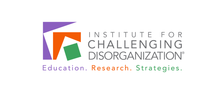 Logo Institute for Challengeing DisorganizationI achtsames Ordnen Weißes Quadrat mit bunten Formen